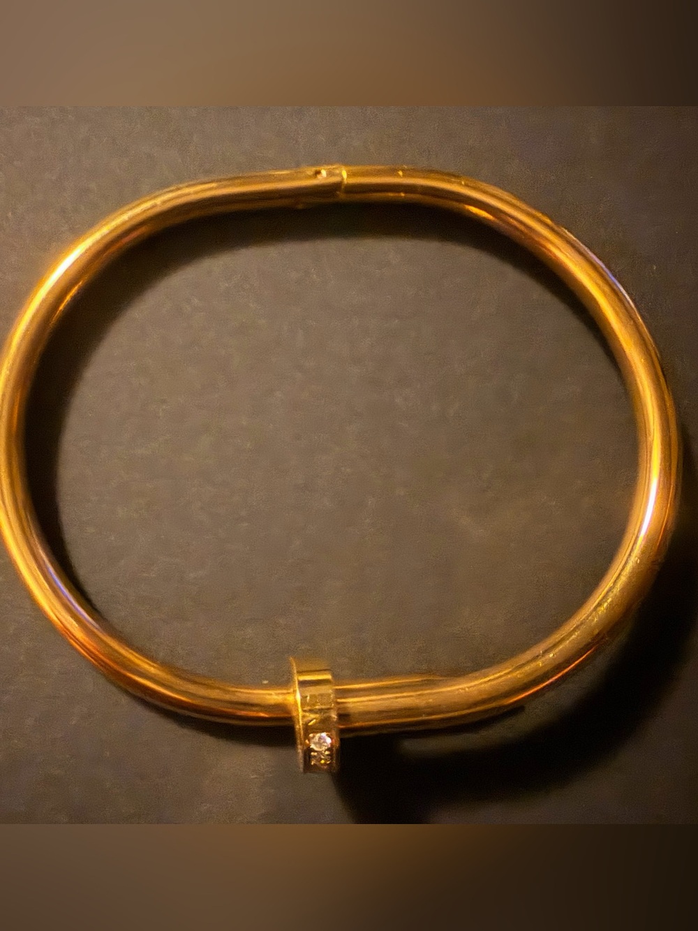 Gold Tone Nail Bracelet with Clear Crystals - Designer Style - Picture 2 of 3